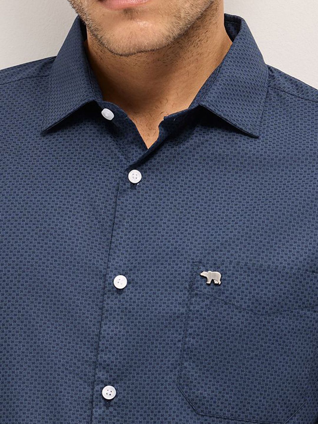 THE BEAR HOUSE Men Tailored Fit Spread Collar Geometric Printed Cotton Formal Shirt