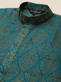 SOJANYA Men Teal Ethnic Motifs Regular Kurta with Churidar