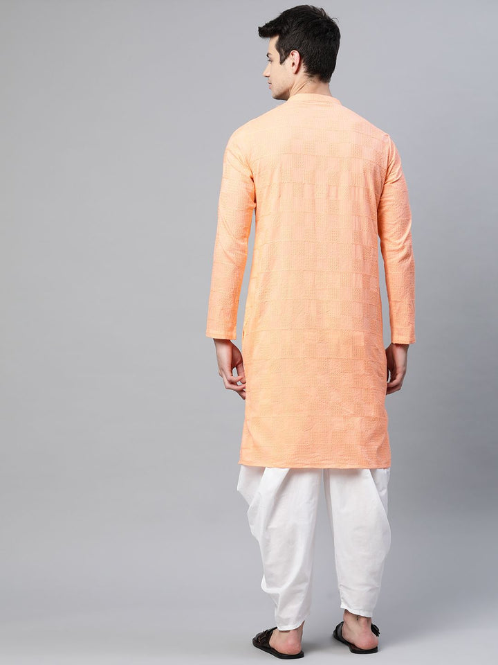See Designs Men Peach-Coloured Ethnic Motifs Chikankari Embroidered Straight Kurta