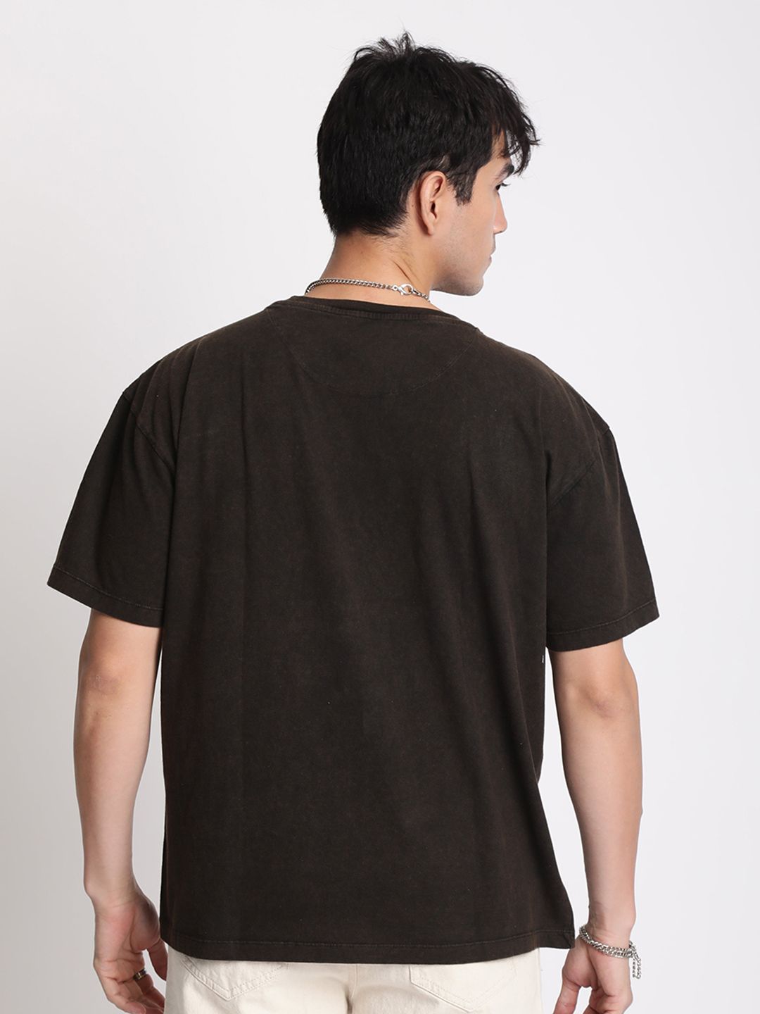 Men Acid Wash Round Neck Cotton T-shirt
