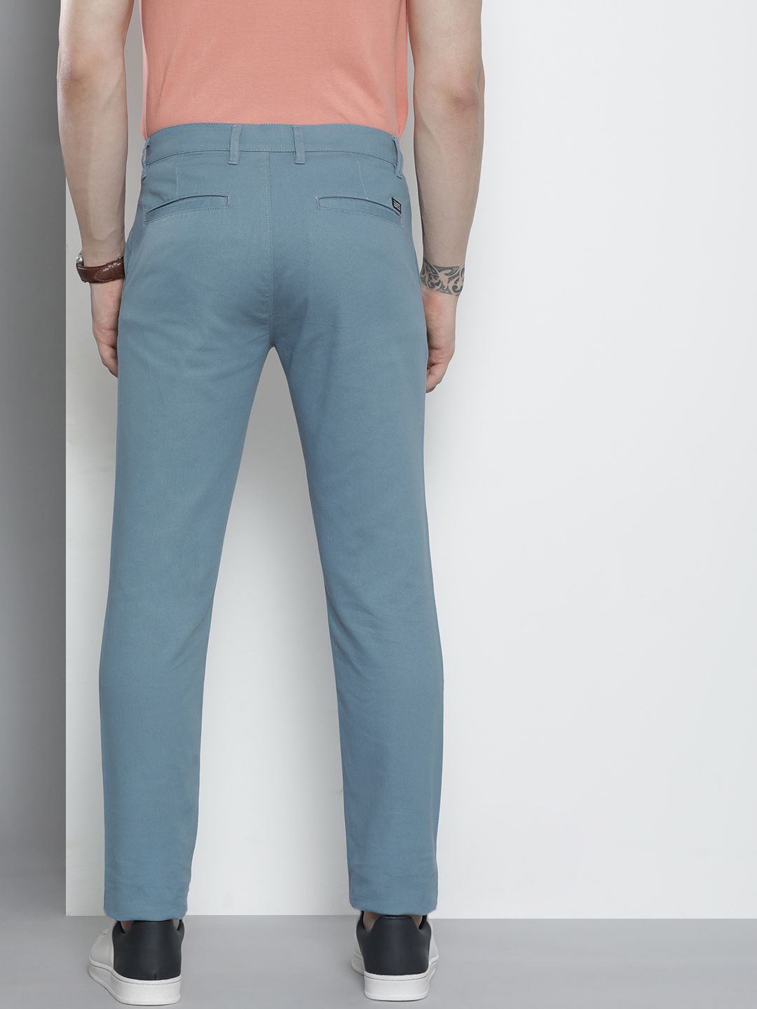 The Indian Garage Co Men Blue Solid Chinos Trousers