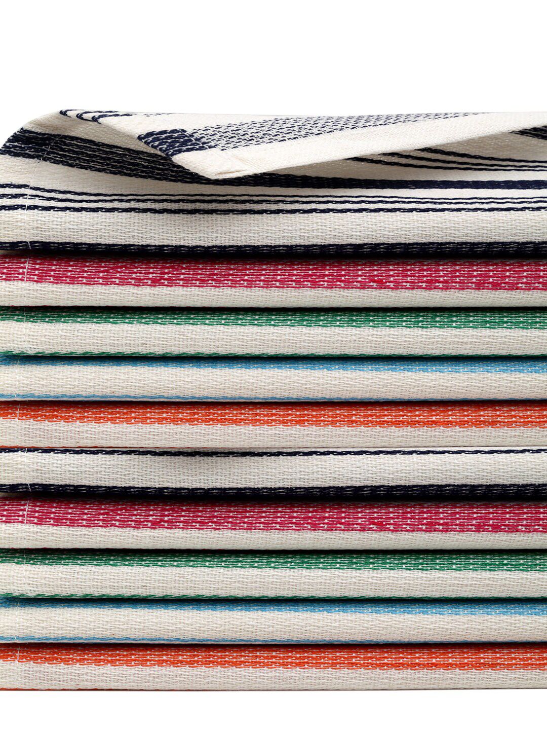 KLOTTHE Set Of 10 Striped Cotton 300 GSM Hand Towels