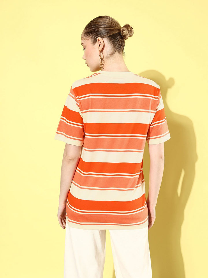 DILLINGER Striped Oversized Drop-Shoulder Sleeves Pure Cotton T-shirt