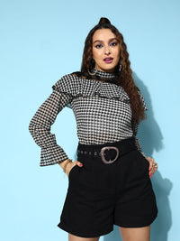 Berrylush Women White Mock Neck Printed Layered Georgette Top
