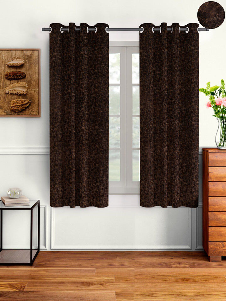 Cortina Brown Set of 2 Abstract Room Darkening Velvet Window Curtains