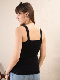 SASSAFRAS Self Design V Neck Sleeveless Crochet Top