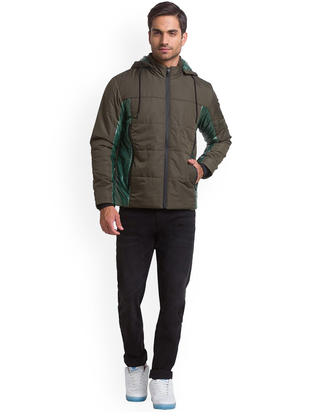 Being Human Men Olive Green Striped Longline Tailored Jacket
