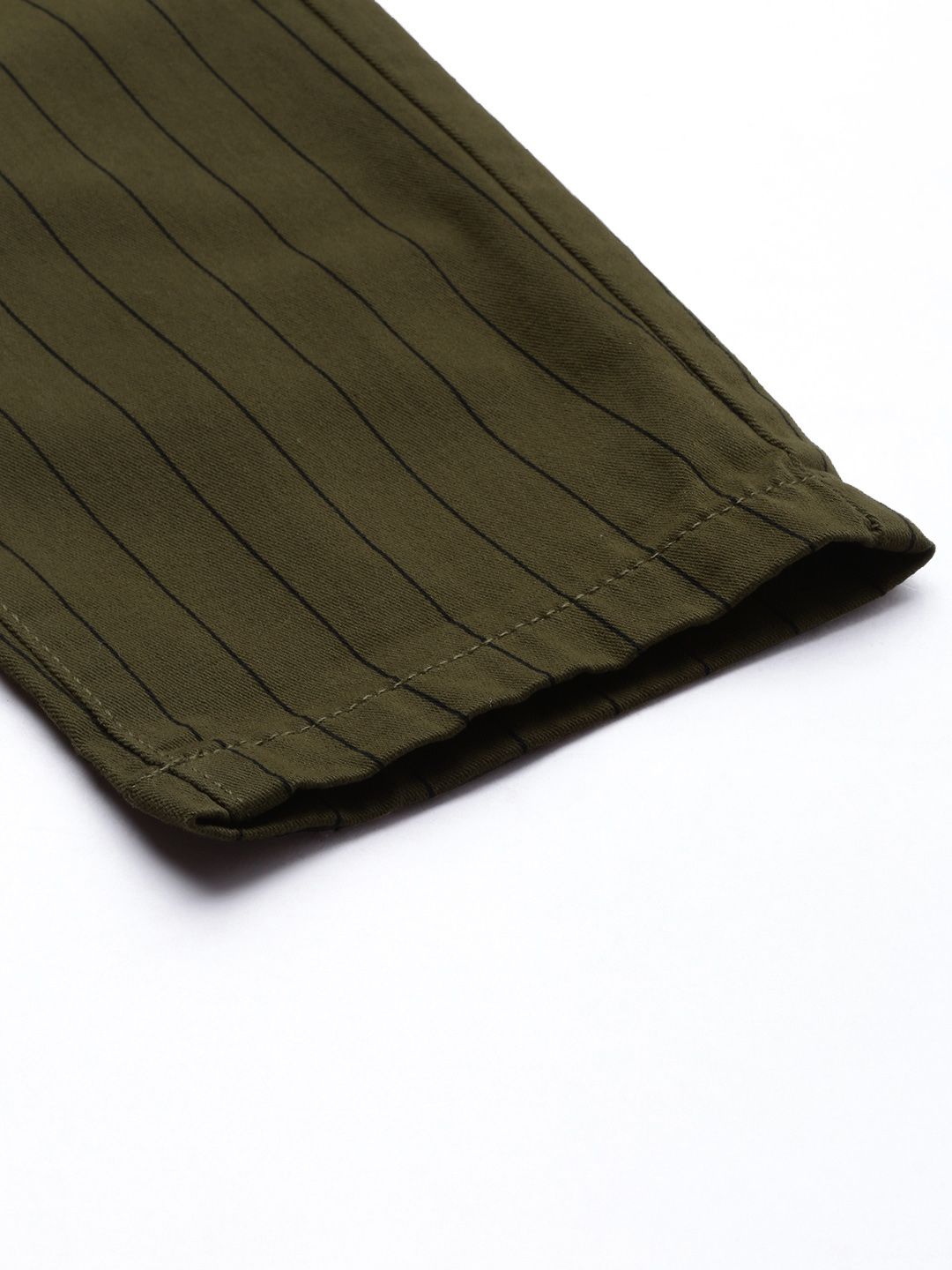 The Indian Garage Co Men Olive Green Striped Slim Fit Chinos Trousers