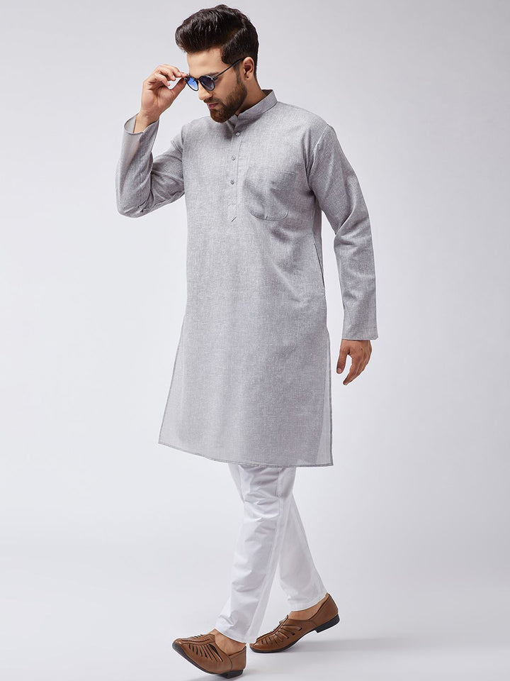 SOJANYA Men Grey Solid Straight Kurta