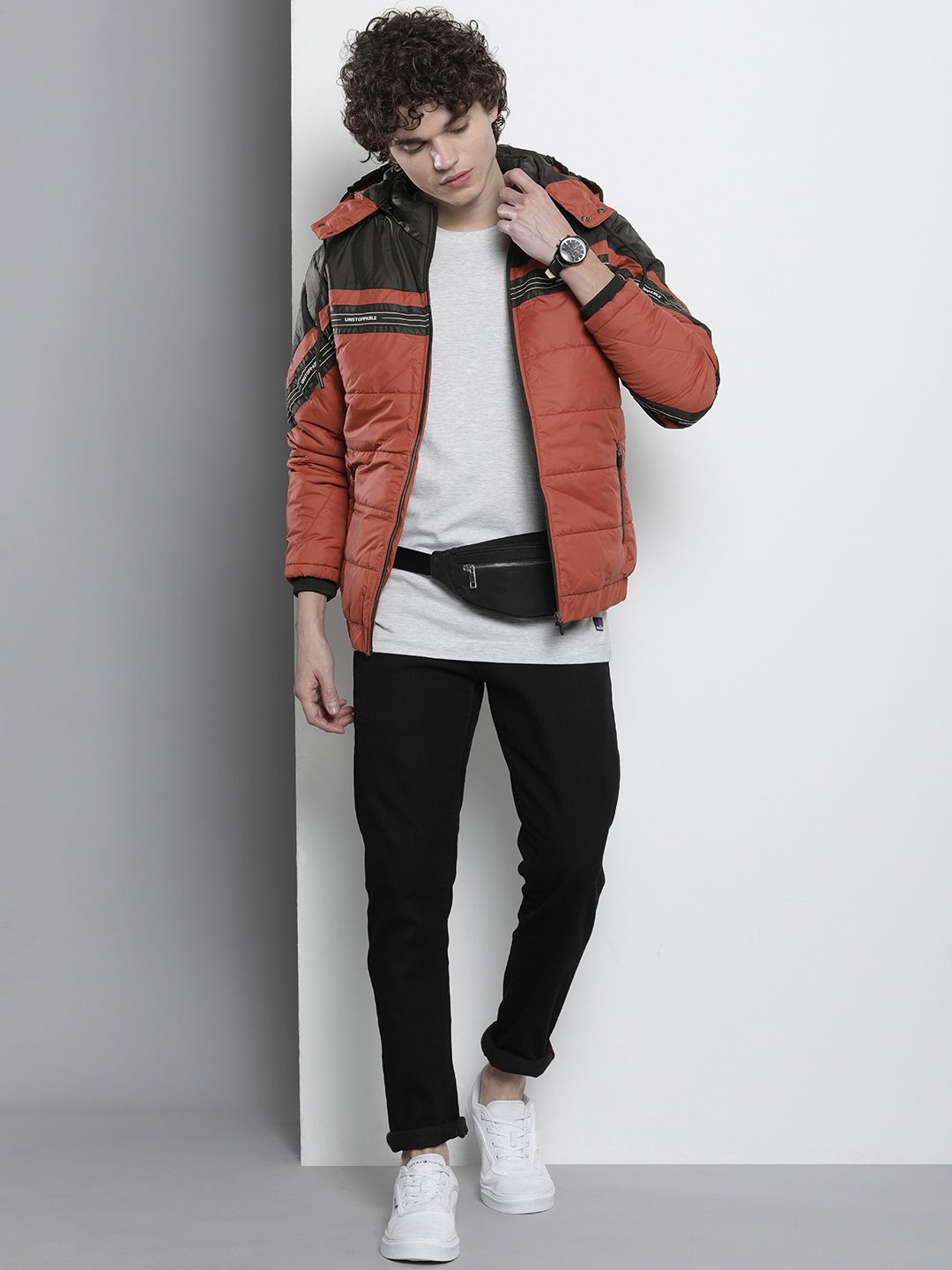 The Indian Garage Co Men Detachable Hood Colourblocked Padded Jacket