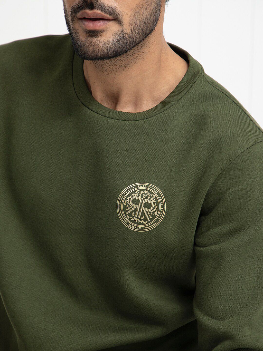 RARE RABBIT Men Pine Graphic Print Logo Sweatshirt