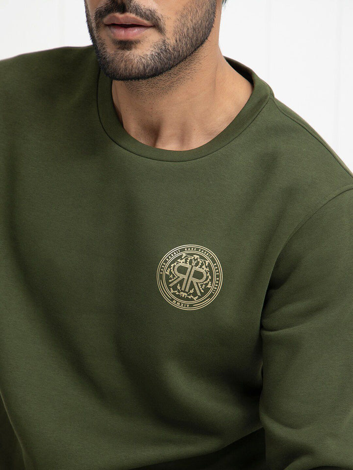 RARE RABBIT Men Pine Graphic Print Logo Sweatshirt
