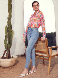 STREET 9 Women Pink & Yellow Comfort Floral Printed Casual Shirt