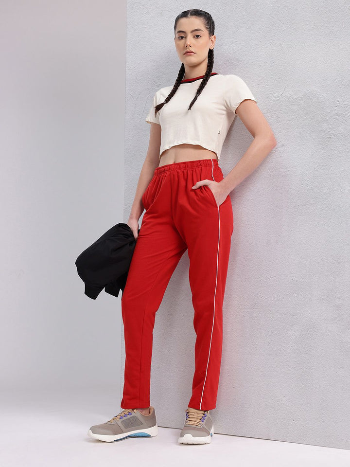 HRX by Hrithik Roshan Women Mid-Rise Lifestyle Track Pants with Contrast Piping