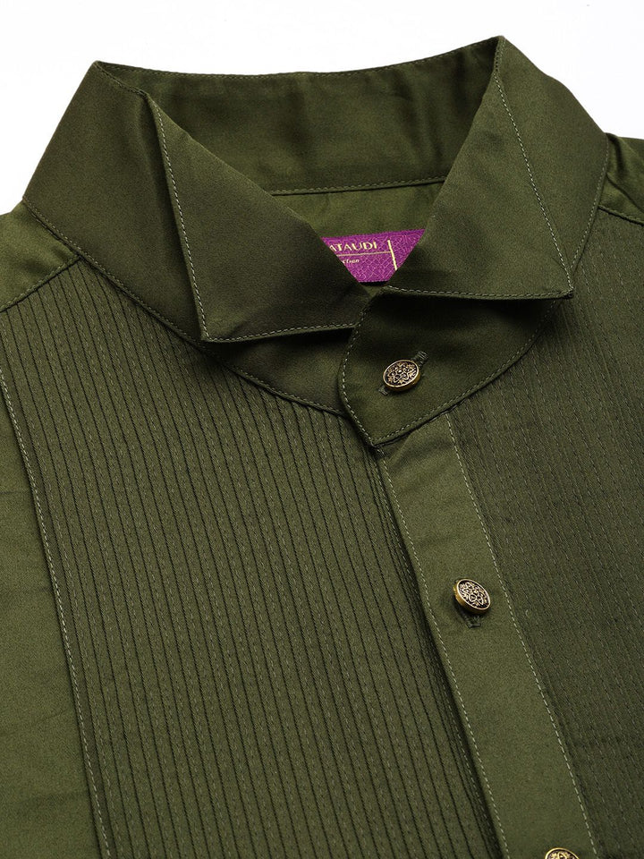 House of Pataudi Pure Cotton Pleated Wingtip Collar Party Shirt
