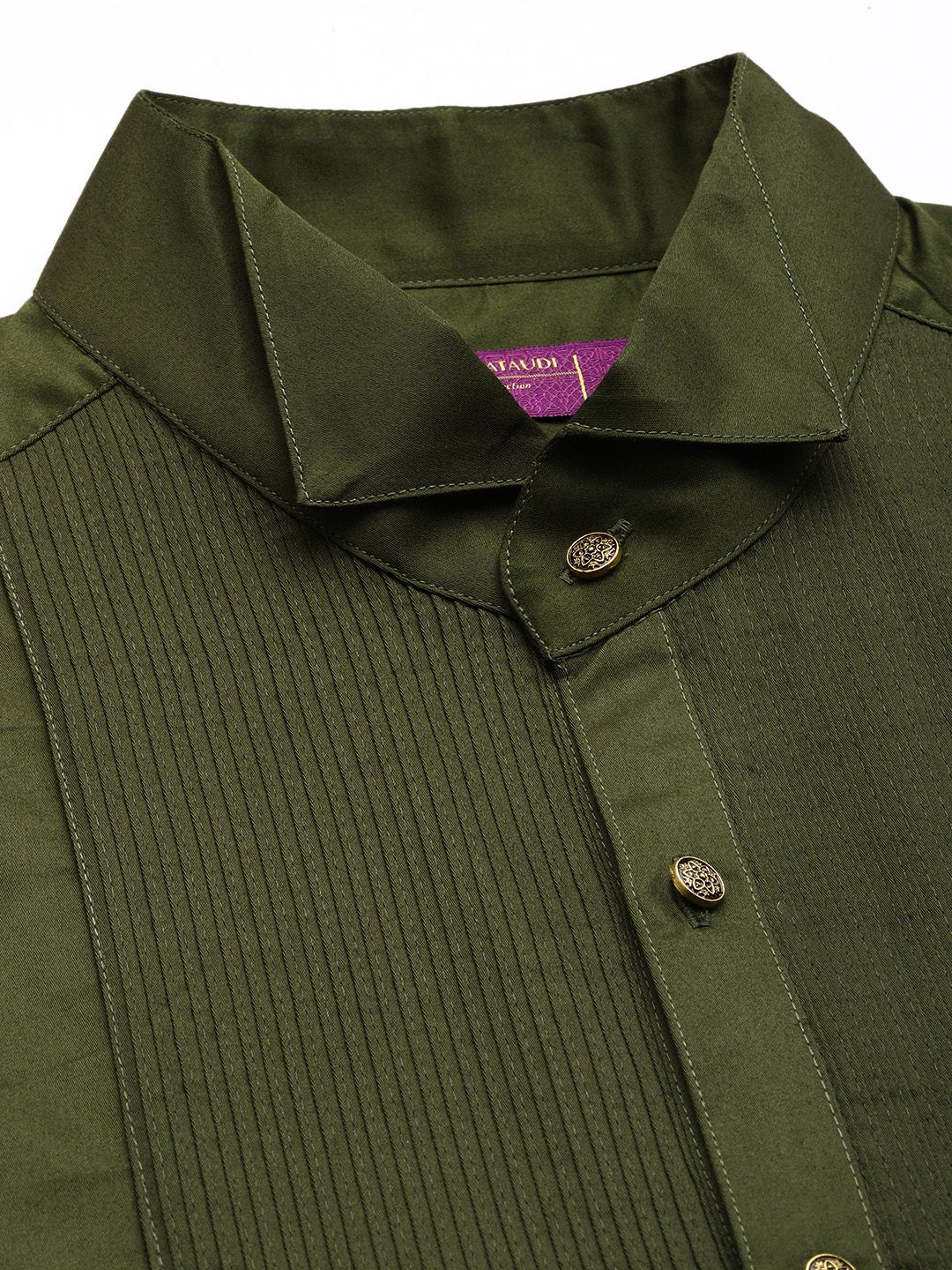 House of Pataudi Pure Cotton Pleated Wingtip Collar Party Shirt