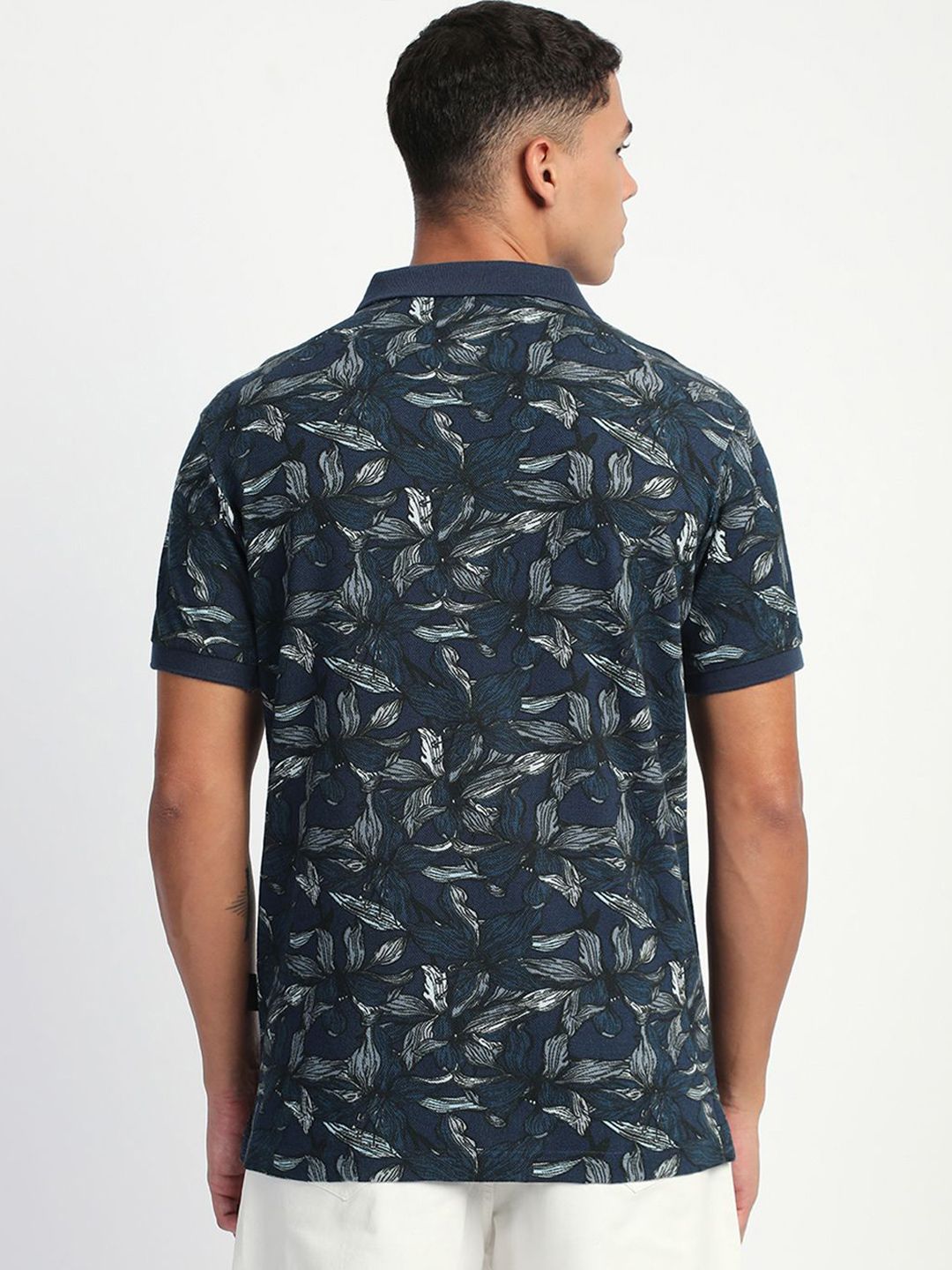 THE BEAR HOUSE Men Abstract Printed Slim Fit Cotton Polo T-shirt