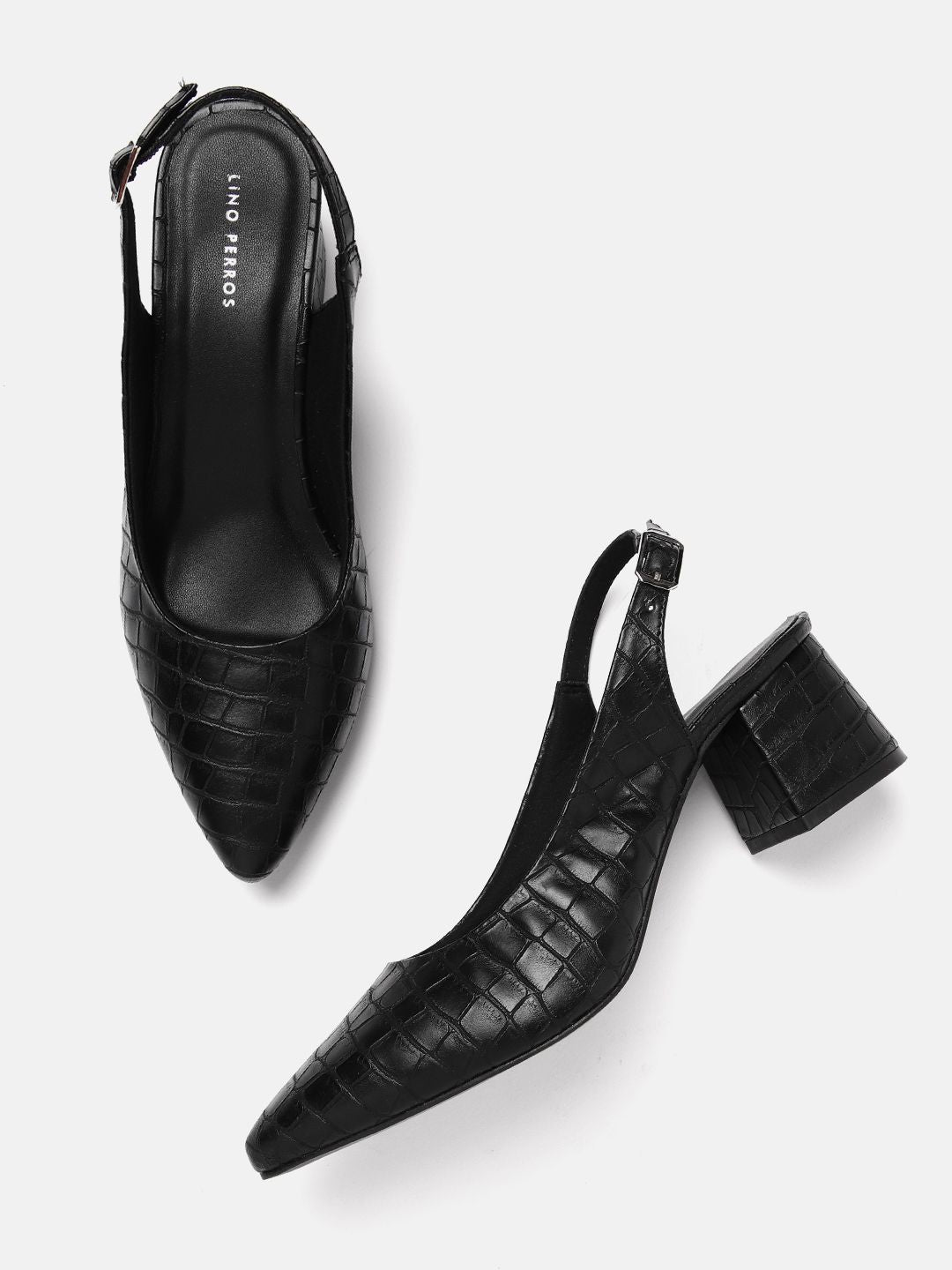 Lino Perros Croc-Textured Block Heel Pumps