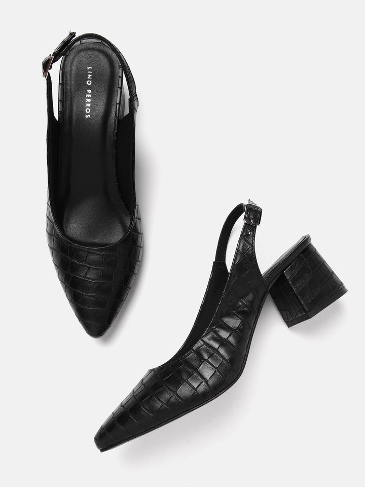 Lino Perros Croc-Textured Block Heel Pumps