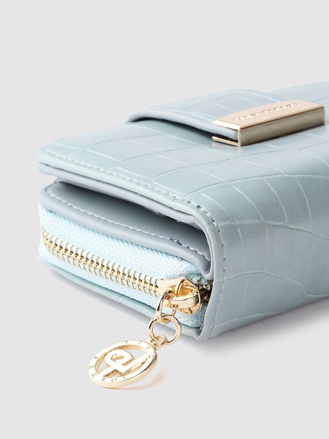 Lino Perros Women Blue Croc Textured Two Fold Wallet