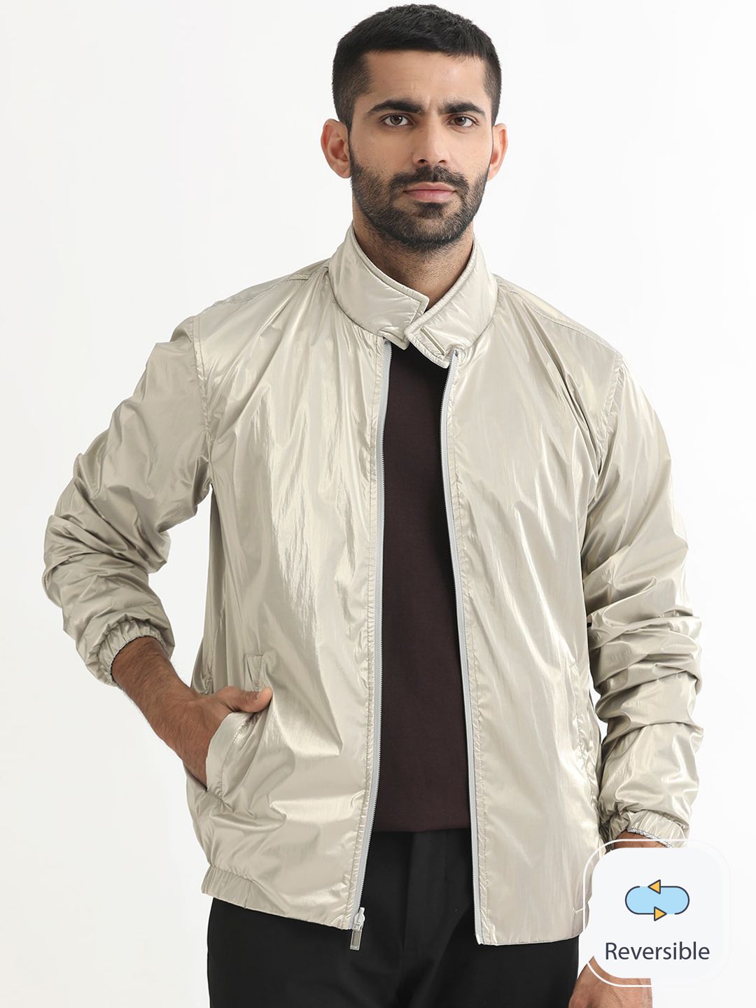 RARE RABBIT Men Adler Tailored Fit Stand Collar Reversible Jacket