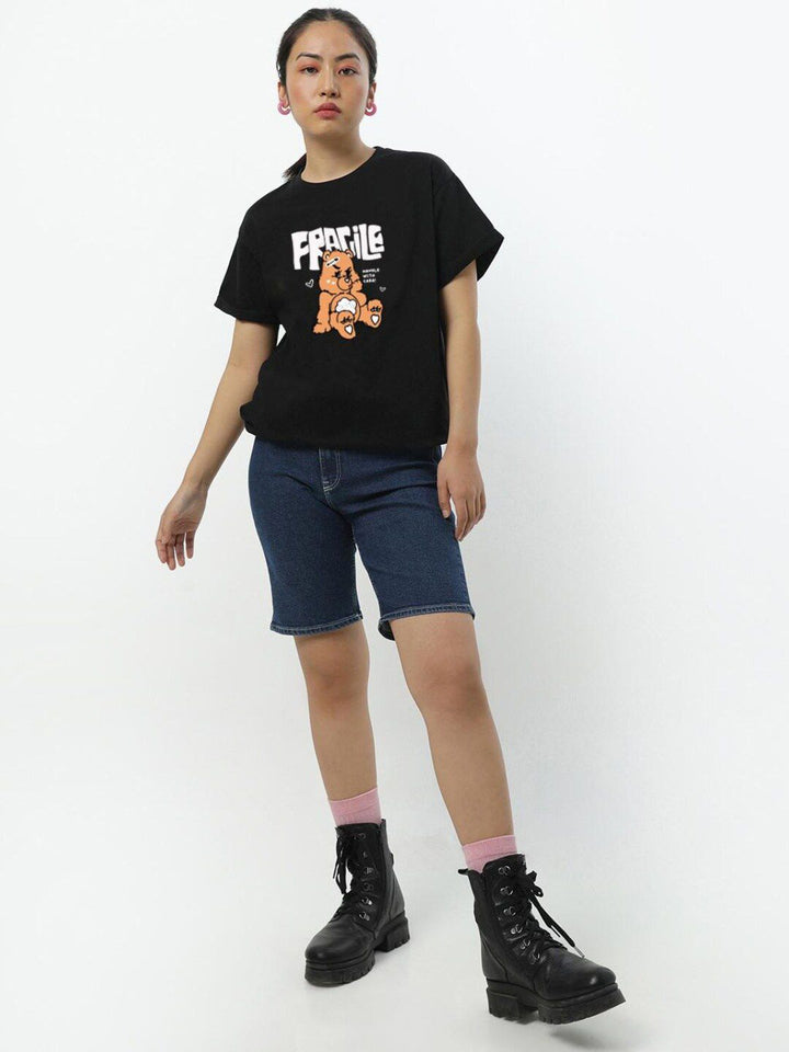 Bewakoof Women Fragile Graphic Printed Boyfriend T-shirt