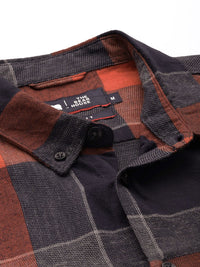 THE BEAR HOUSE Men Orange & Navy Blue Pure Cotton Slim Fit Buffalo Checked Casual Shirt