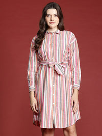 all about you Pure Cotton Striped Shirt Dress with Belt