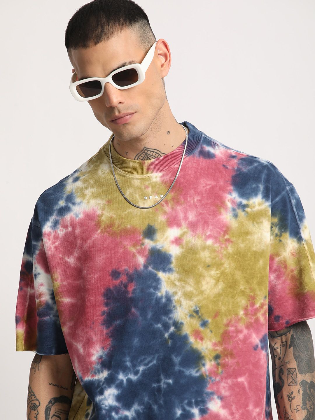 THE BEAR HOUSE Men Tie & Dye Loose Fit Cotton T-Shirt