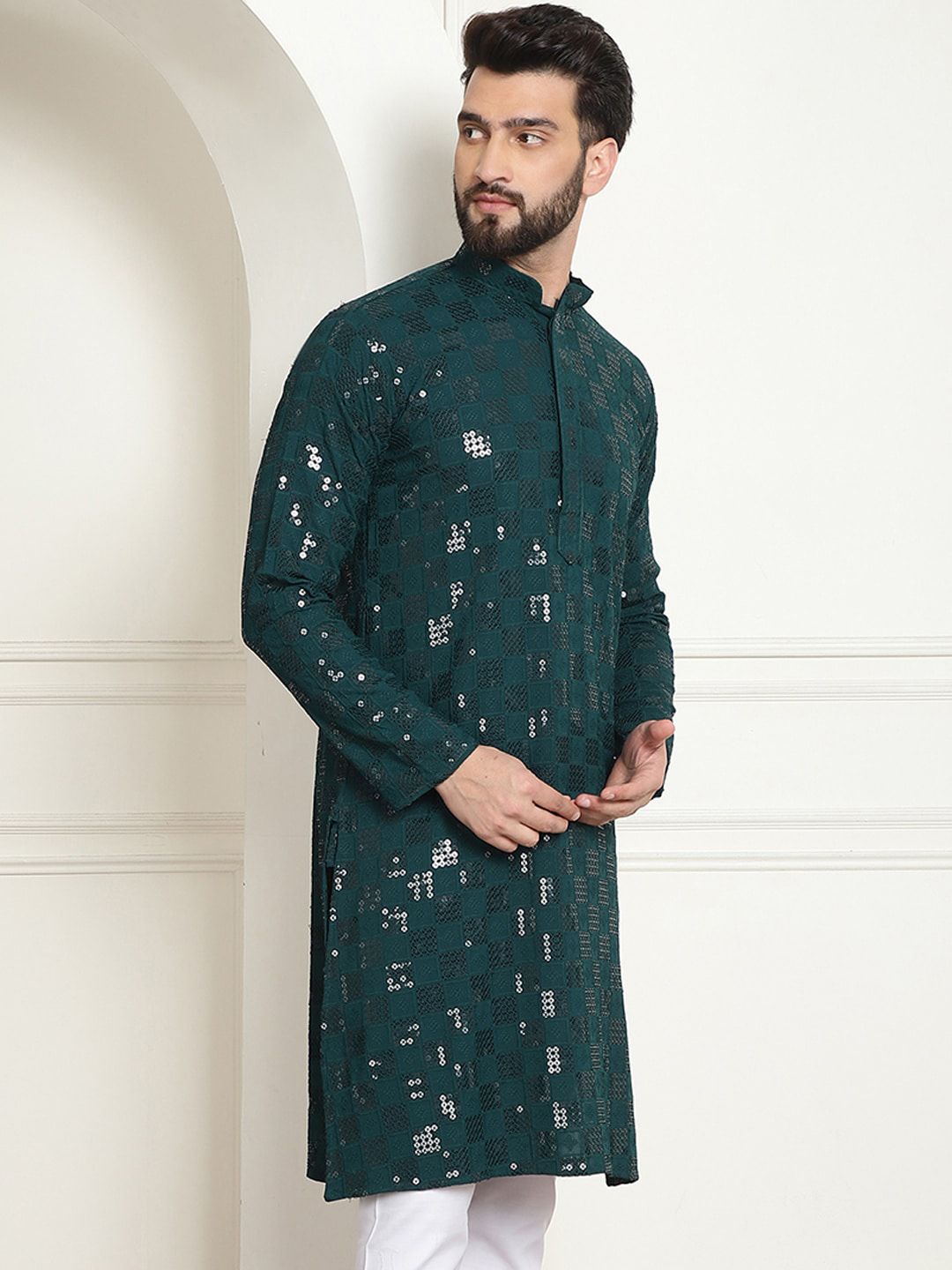 SOJANYA Kurta Kapas Tulen Sulam Geometrik Labuci