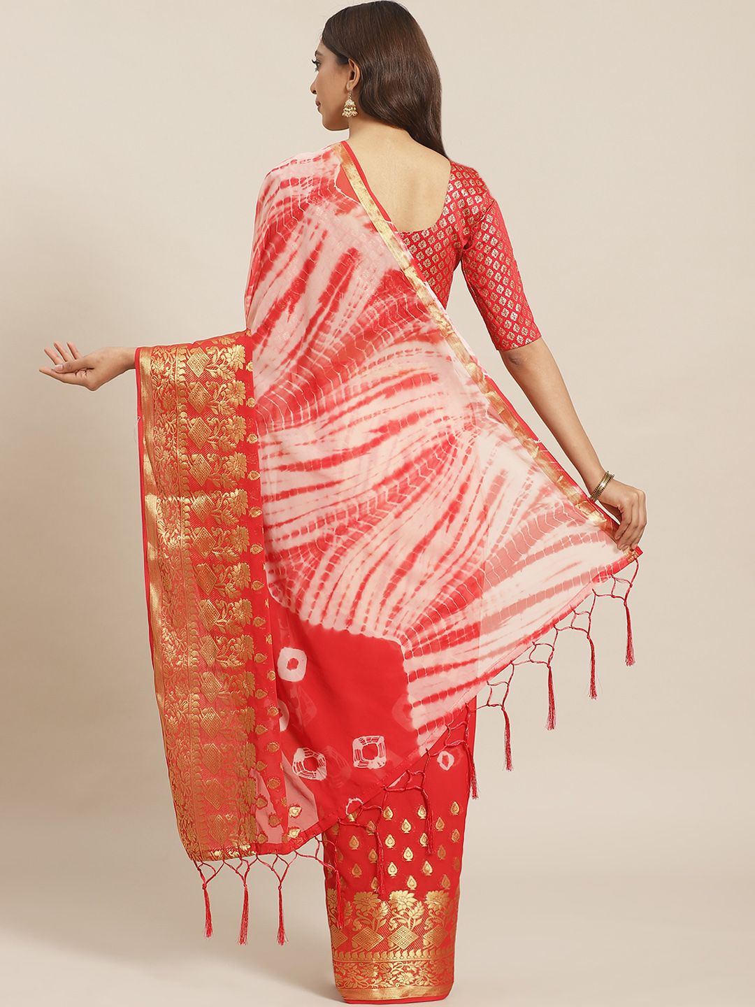 Saree mall Red & Peach-Coloured Woven Design Banarasi Saree