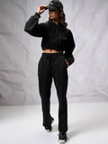 Tokyo Talkies Crop Hooded Sweatshirt with Wide Leg Trousers
