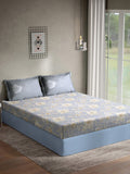 KLOTTHE Grey & Beige Floral 400TC Cotton Super King Bedsheet With 2 Pillow Covers