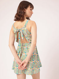 DressBerry Flirty Fusion Printed Tie-Up Back A-Line Mini Dress