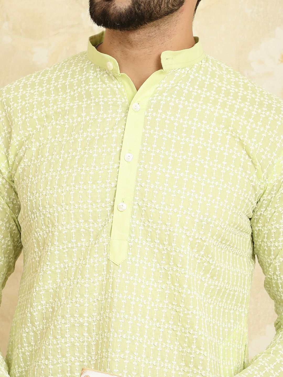 SOJANYA Motif Etnik Sulam Kurta Kapas Tulen dengan Churidar