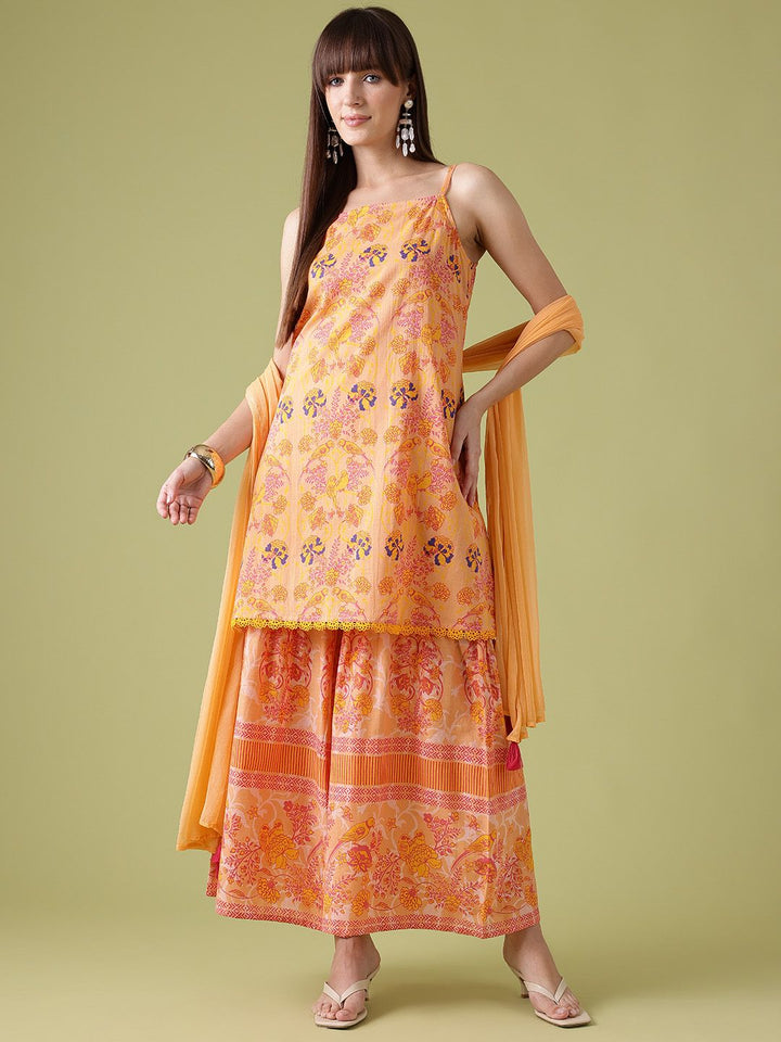Anouk Ethnic Motifs Printed Lace Inserts Kurta with Sharara & With Dupatta