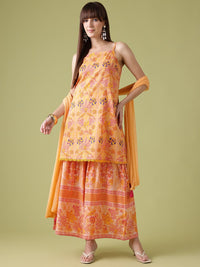 Anouk Ethnic Motifs Printed Lace Inserts Kurta with Sharara & With Dupatta