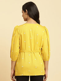 W Floral Embroidered Cinched Waist Top