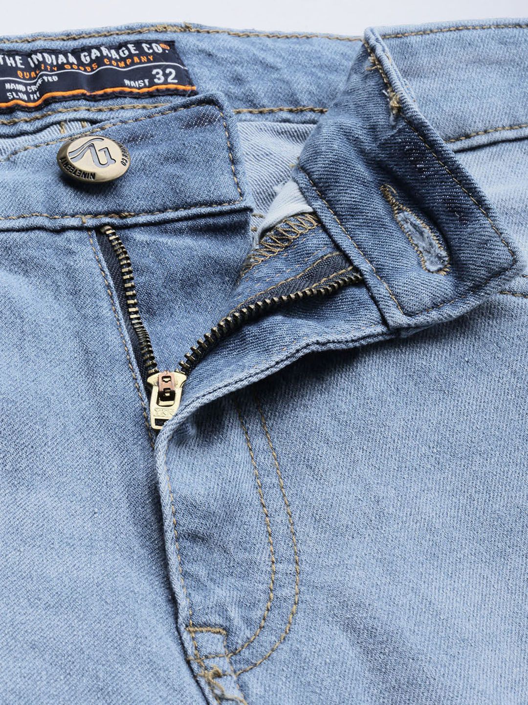 The Indian Garage Co Men Blue Slim Fit Light Fade Stretchable Jeans