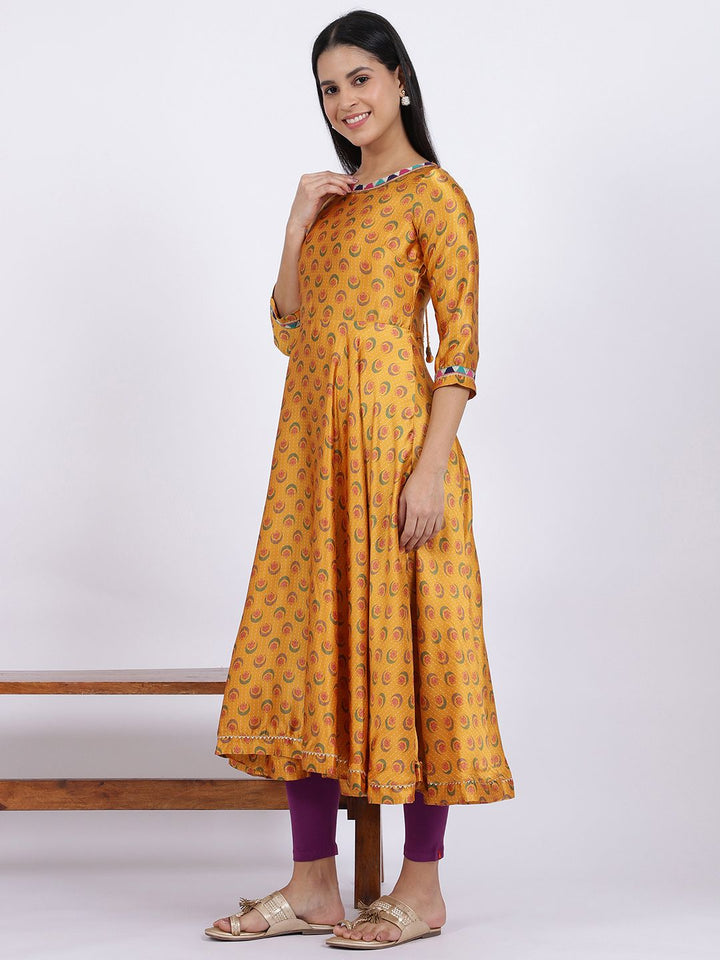W Yellow Ethnic Motifs Printed Regular Sequinned Kurta With Leggings And Dupatta