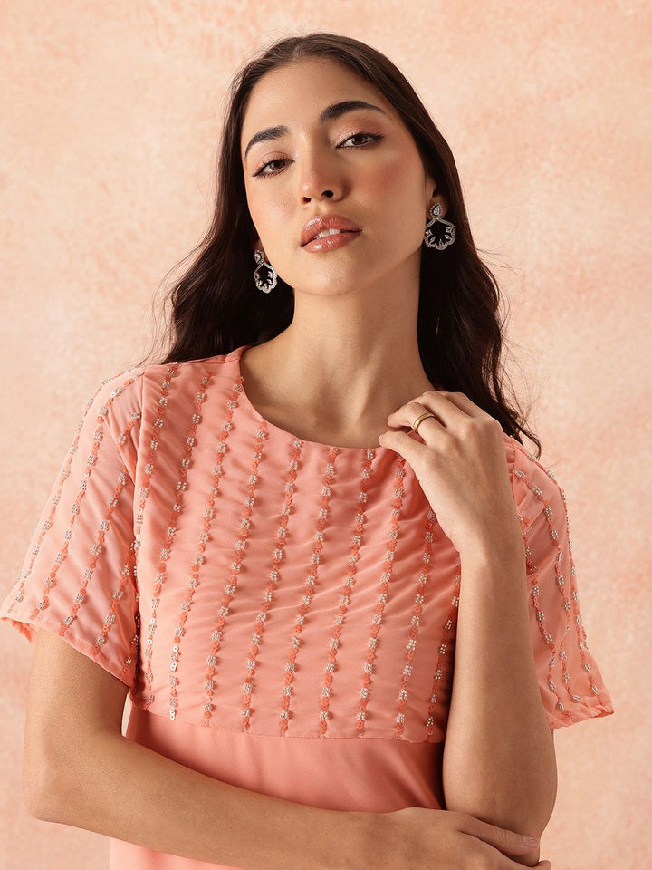 all about you Sequined Flared Sleeves Fit & Flare Dress