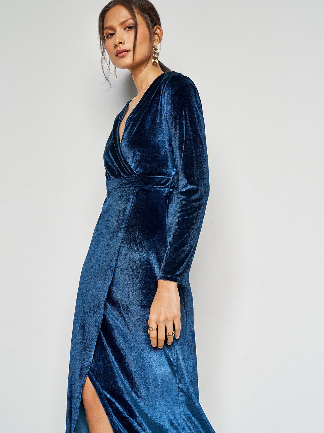 AND V-Neck Long Sleeves Maxi Midi Dress