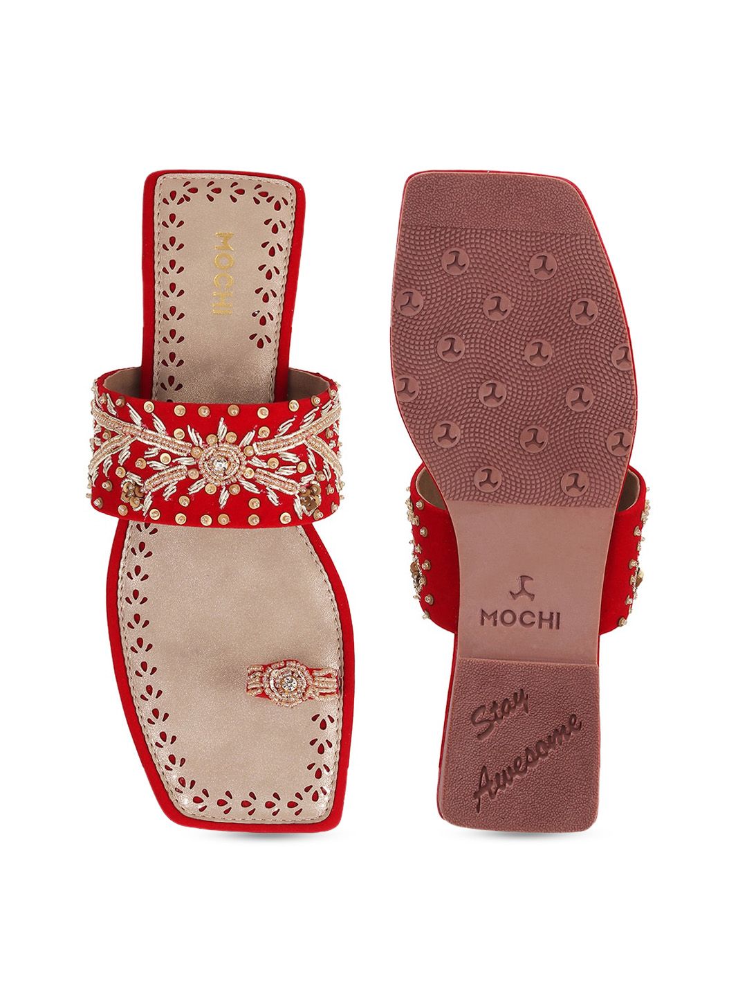 Mochi Ethnic Embellished One Toe Flats
