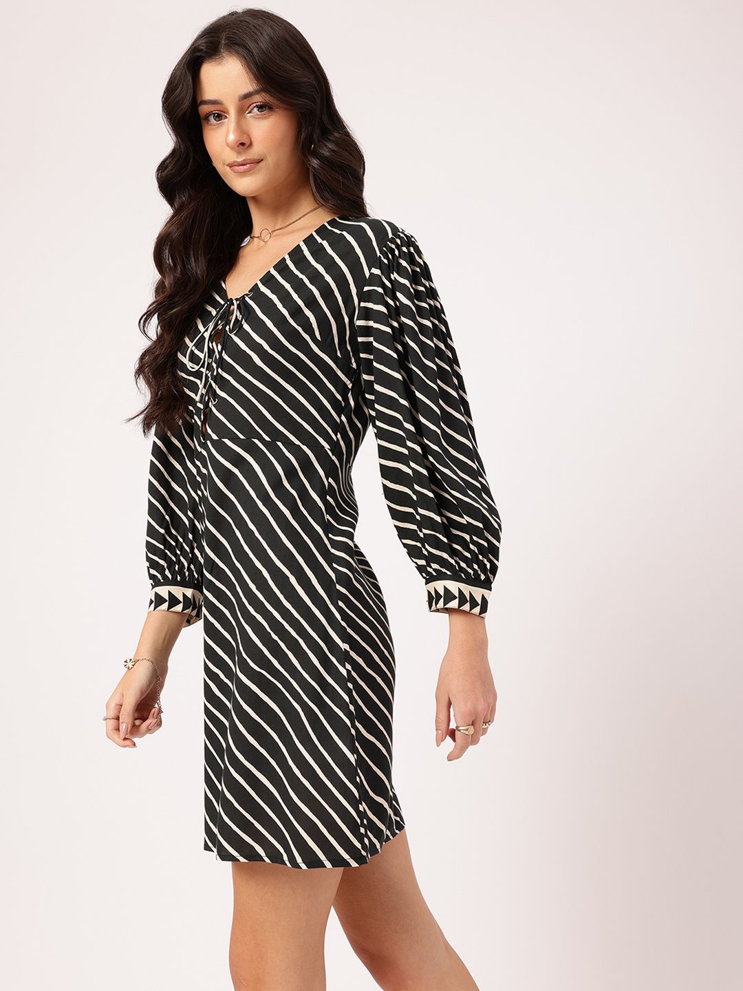 DressBerry Urban Elegance Lace-Ups Striped Sheath Mini Dress