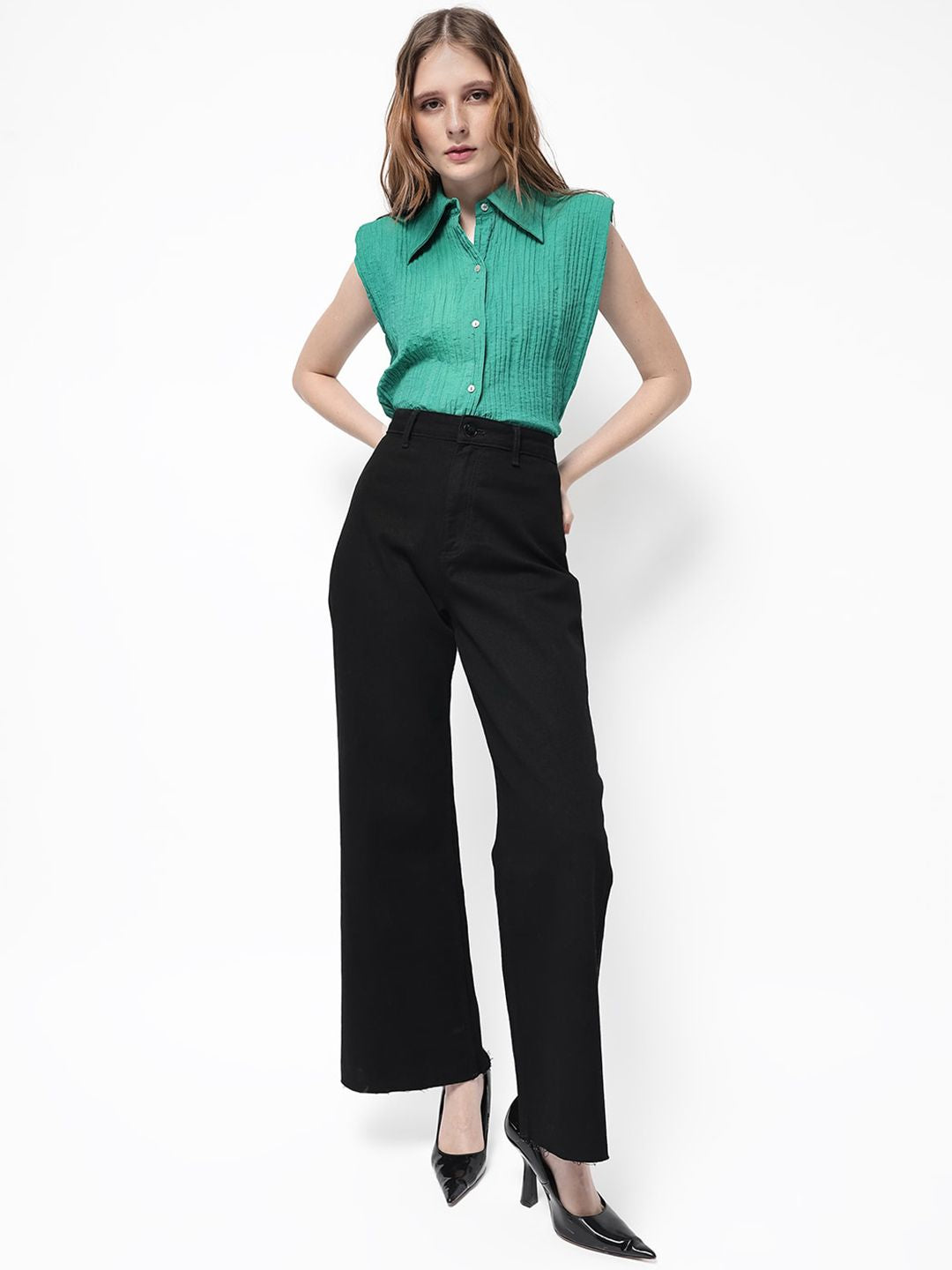RAREISM Women Comfort Wide Leg High-Rise Stretchable Jeans
