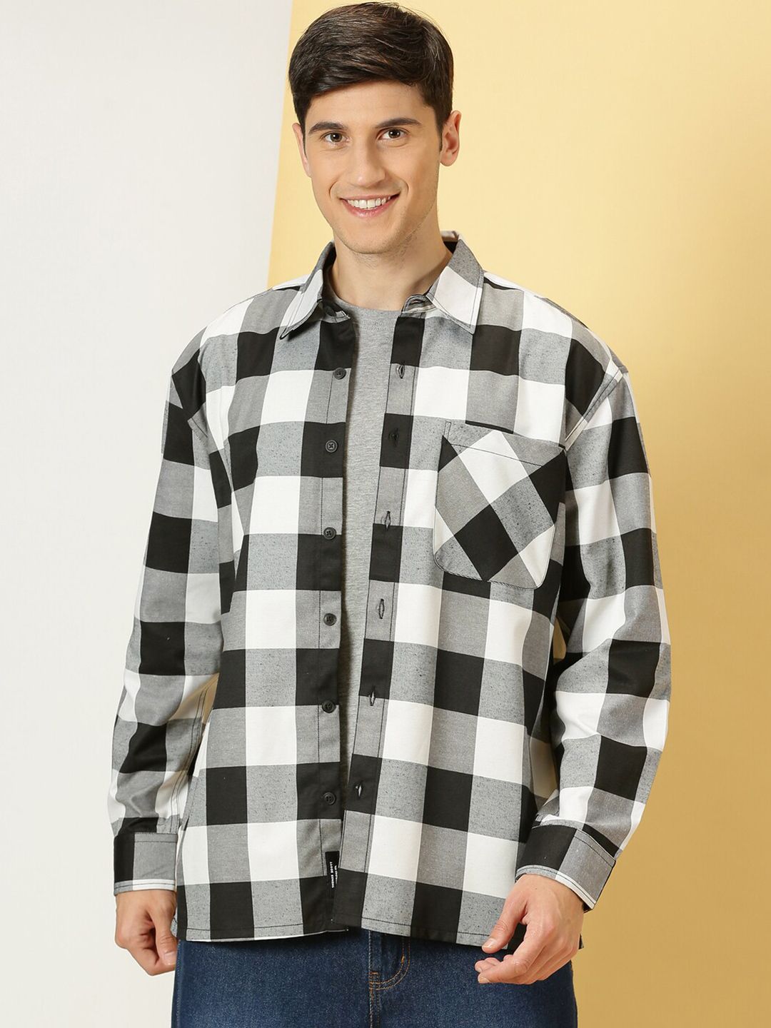 Thomas Scott Smart Buffalo Checked Cotton Oversized Casual Shacket