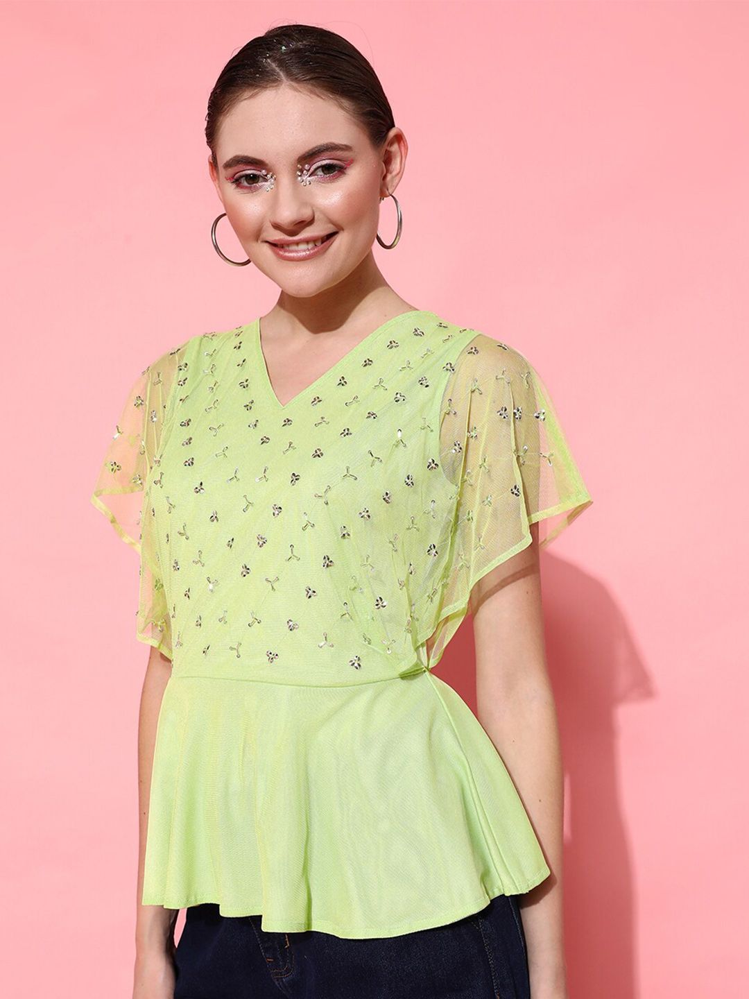 STREET 9 Lime Green Embellished Top