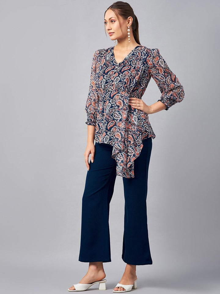 Antheaa Printed V-Neck Tunic With Trousers