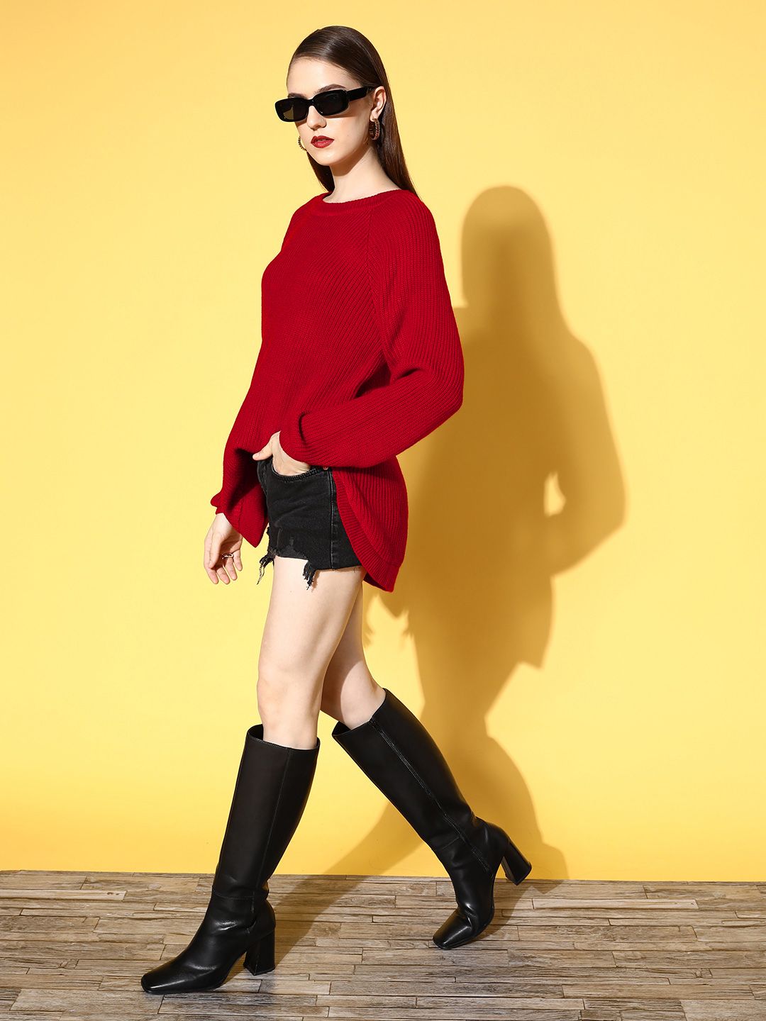 Berrylush Women Stunning Red Solid Knits Bits Sweater