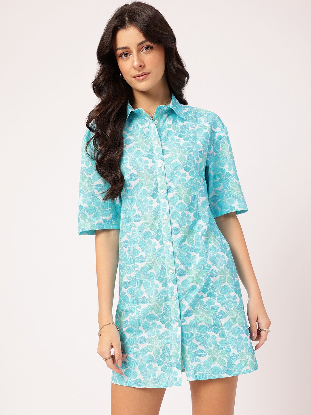 DressBerry Garden Vibes Floral Shirt Mini Dress